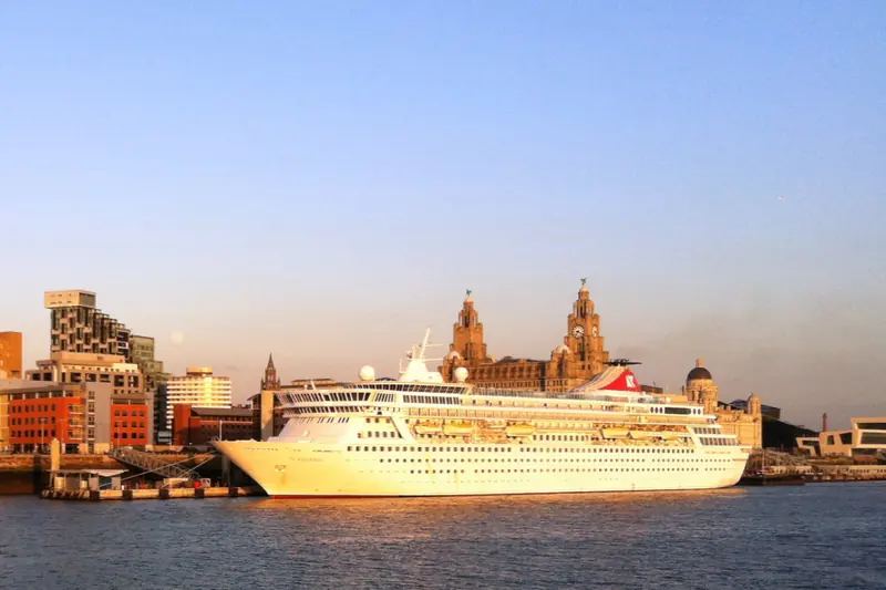 Fred. Olsen's Balmoral at Liverpool in the evening sun